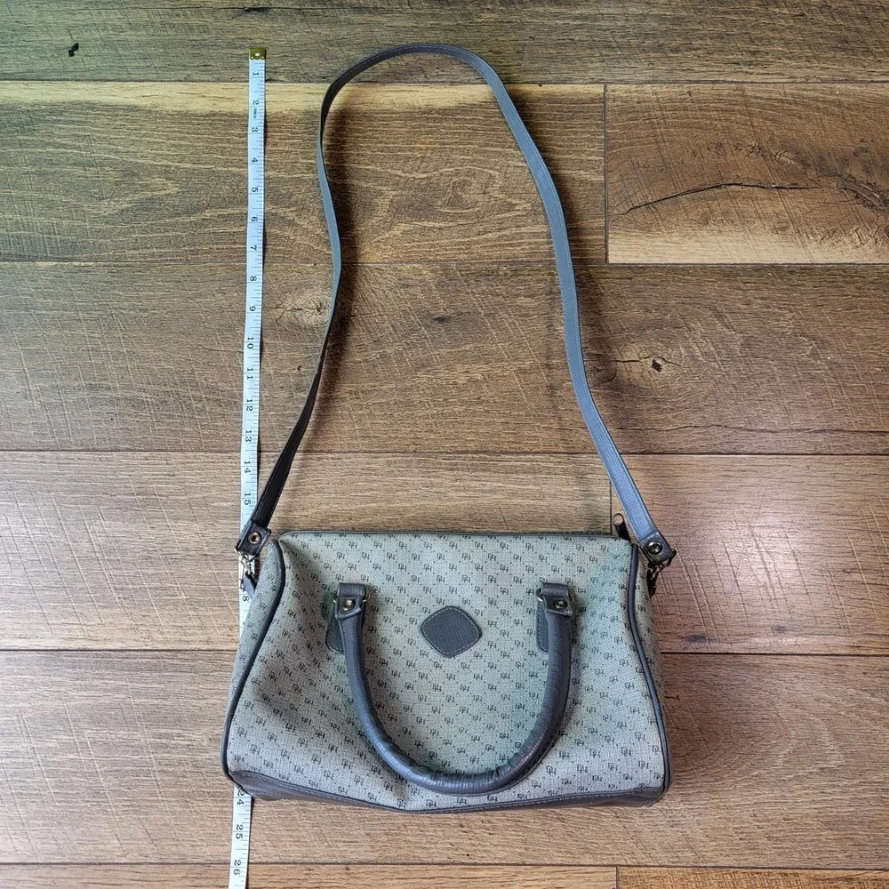 Vintage Grey Monogram Satchel Bag Art No 3913 Crossbody Barrel Purse
